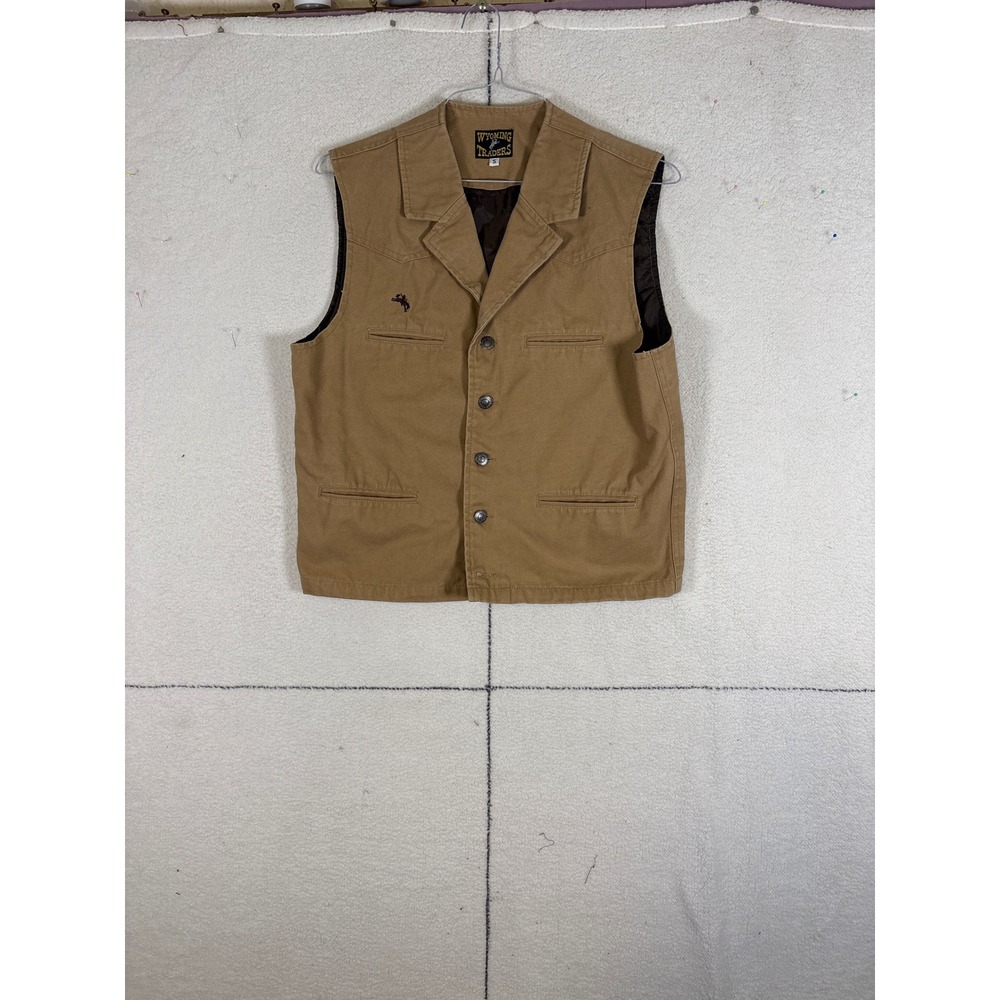 Wyoming Traders Mens Canvas Western Vest Tan Cotton Button Front Workwear Small